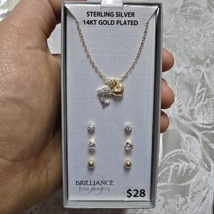 Sterling Silver 14kt Gold Plated Brilliance Fine Jewelry Dolphin Heart Necklace